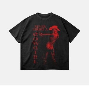 Cowgirl Graphic Black T-Shirt with Red Design